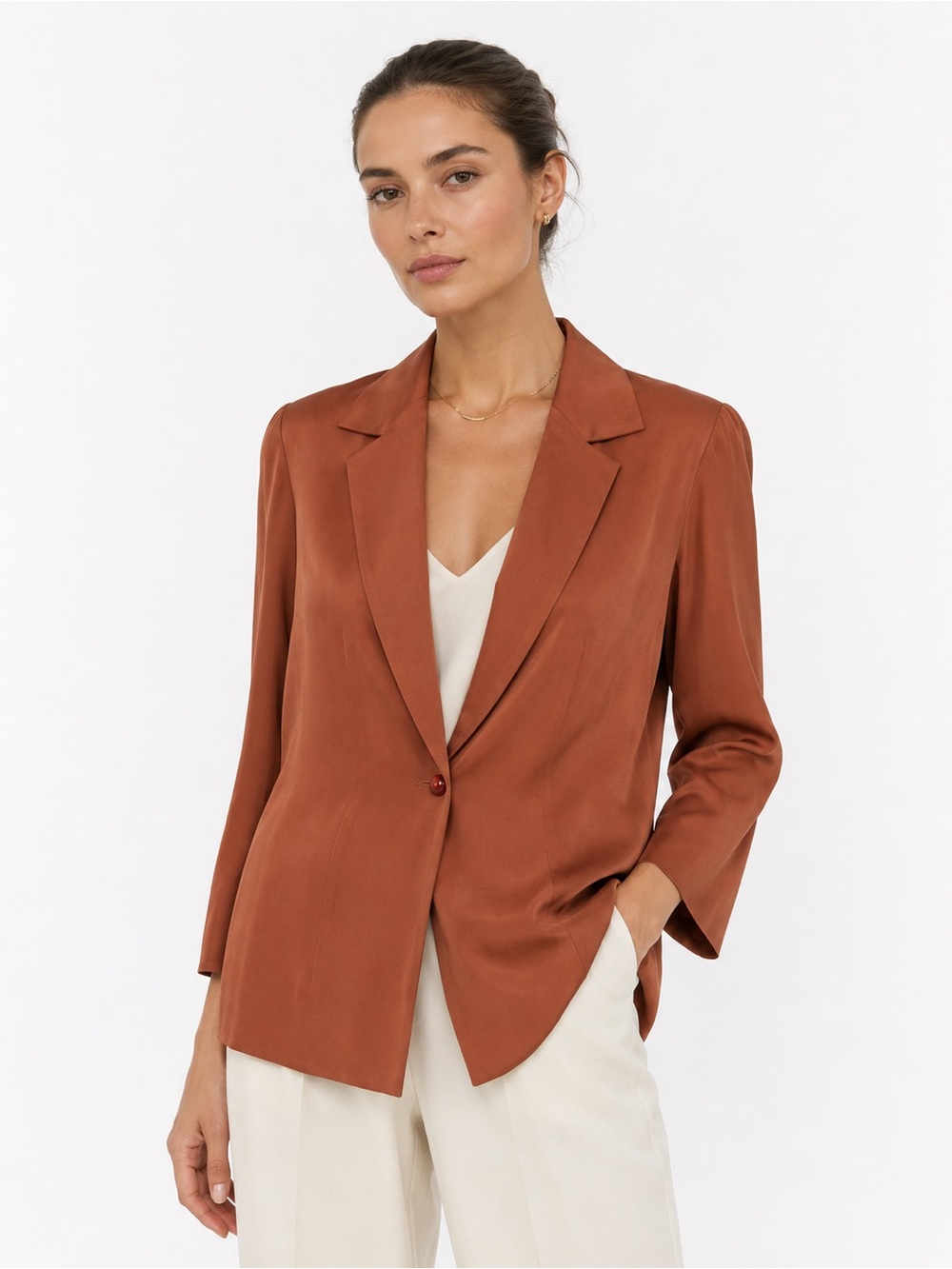 Vtg Carmelo Pomodoro 100% Silk Blazer Jacket Brown Quiet Luxury Career Chic 4